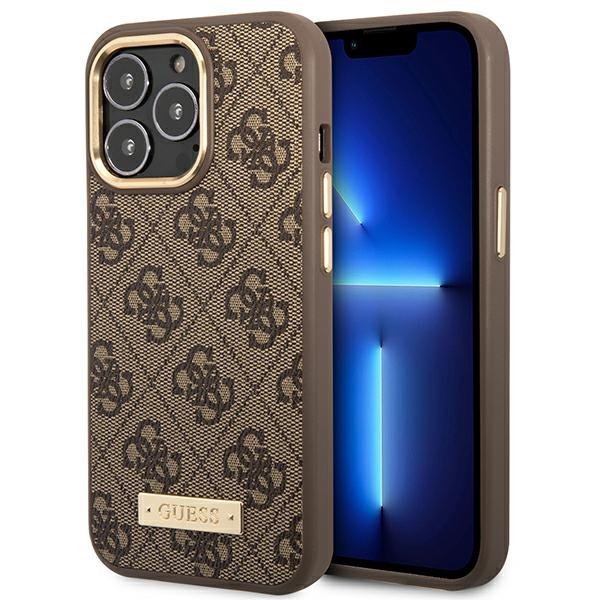 Guess GUHMP14LU4GPRW iPhone 14 Pro 6,1&quot; brązowy/brown hard case 4G Logo Plate MagSafe