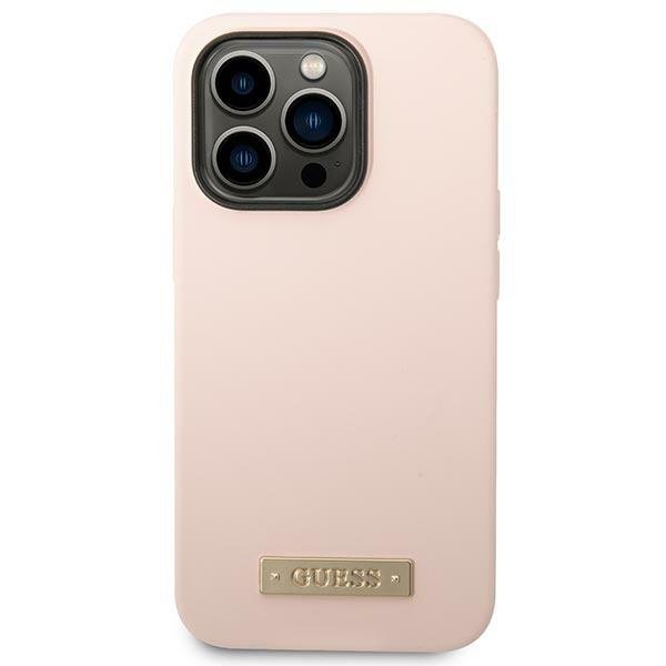 Guess GUHMP14XSBPLP iPhone 14 Pro Max6,7&quot; różowy/pink hard case Silicone Logo Plate MagSafe