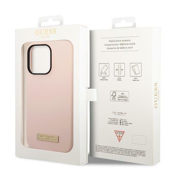 Guess GUHMP14XSBPLP iPhone 14 Pro Max6,7&quot; różowy/pink hard case Silicone Logo Plate MagSafe