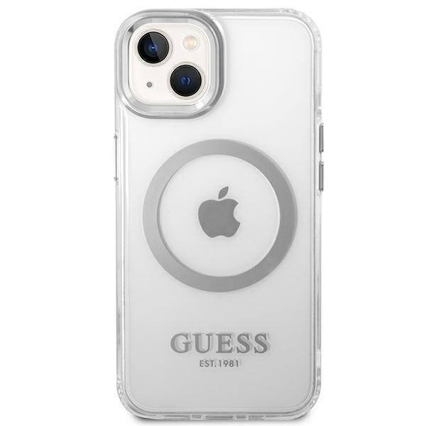 Guess GUHMP14MHTRMS iPhone 14 Plus / 15 Plus 6.7&quot; srebrny/silver hard case Metal Outline Magsafe