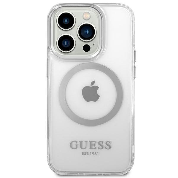 Guess GUHMP14LHTRMS iPhone 14 Pro 6,1&quot; srebrny/silver hard case Metal Outline Magsafe