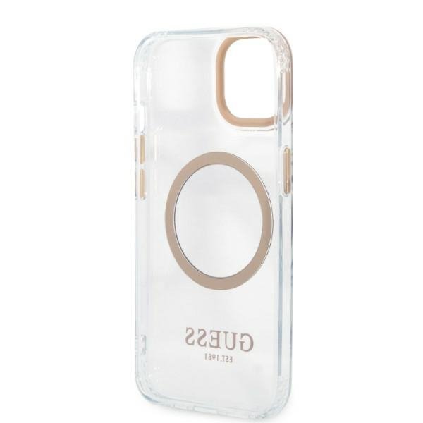 Guess GUHMP13MHTRMD iPhone 13 / 14 / 15 6.1&quot; złoty/gold hard case Metal Outline Magsafe