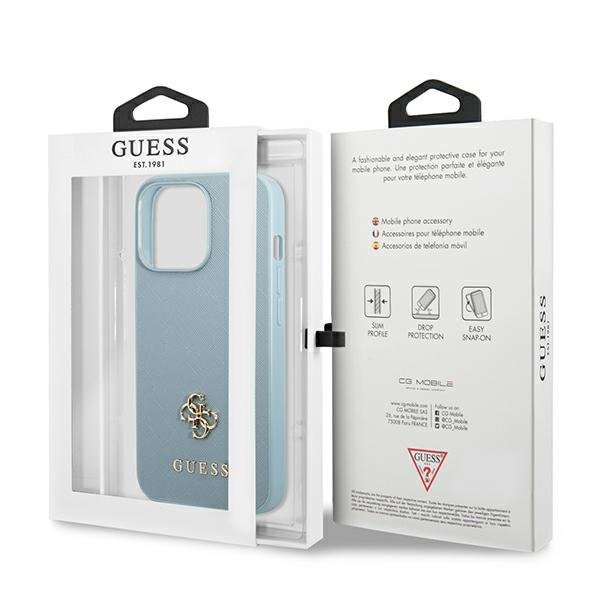 Guess GUHCP13LPS4MB iPhone 13 Pro / 13 6,1&quot; niebieski/blue hardcase Saffiano 4G Small Metal Logo