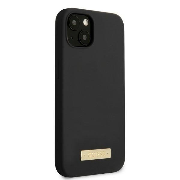 Guess GUHMP13MSPLK iPhone 13 / 14 / 15 6.1&quot; czarny/black hard case Silicone Logo Plate MagSafe