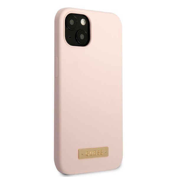 Guess GUHMP13MSBPLP iPhone 13 / 14 / 15 6.1&quot; różowy/pink hard case Silicone Logo Plate MagSafe