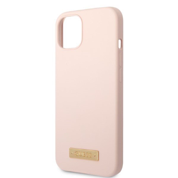 Guess GUHMP13MSBPLP iPhone 13 / 14 / 15 6.1&quot; różowy/pink hard case Silicone Logo Plate MagSafe