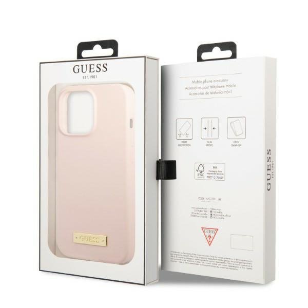 Guess GUHMP13XSPLP iPhone 13 Pro Max 6,7&quot; różowy/pink hard case Silicone Logo Plate MagSafe