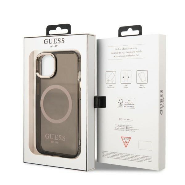 Guess GUHMP13MHTCMK iPhone 13 / 14 / 15 6.1&quot; czarny/black hard case Gold Outline Translucent MagSafe