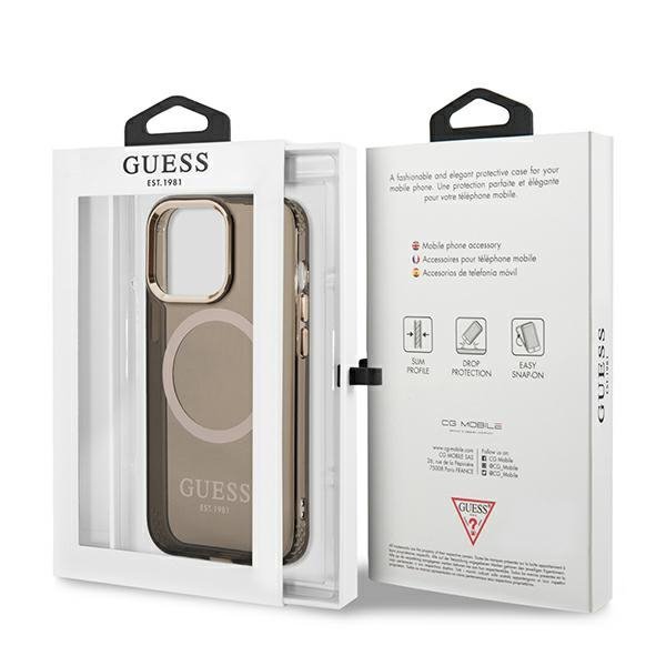 Guess GUHMP13LHTCMK iPhone 13 Pro / 13 6,1&quot; czarny/black hard case Gold Outline Translucent MagSafe
