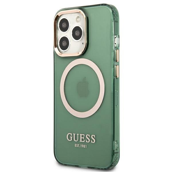 Guess GUHMP13LHTCMA iPhone 13 Pro / 13 6,1&quot; zielony/khaki hard case Gold Outline Translucent MagSafe