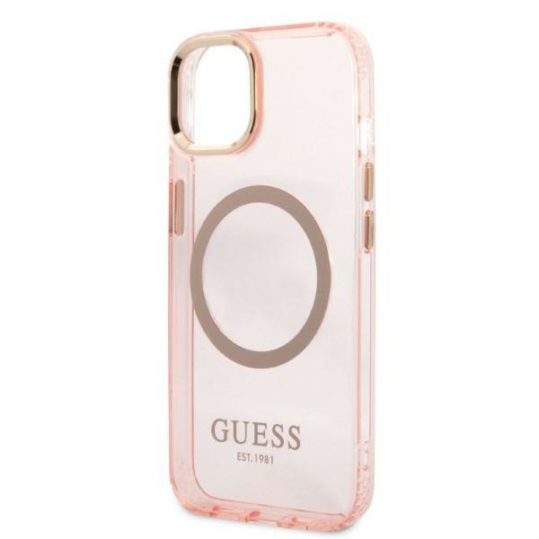 Guess GUHMP13MHTCMP iPhone 13 / 14 / 15 6.1&quot; różowy/pink hard case Gold Outline Translucent MagSafe