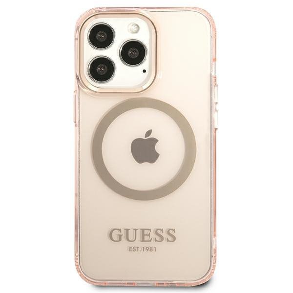 Guess GUHMP13LHTCMP iPhone 13 Pro / 13 6,1&quot; różowy/pink hard case Gold Outline Translucent MagSafe