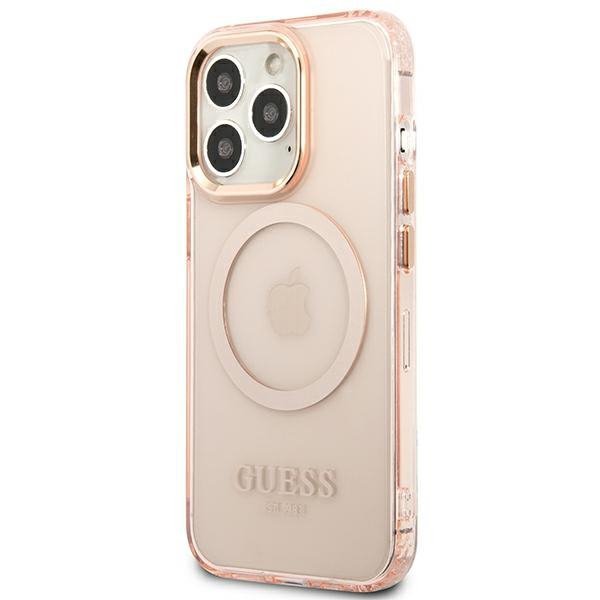 Guess GUHMP13XHTCMP iPhone 13 Pro Max 6,7&quot; różowy/pink hard case Gold Outline Translucent MagSafe
