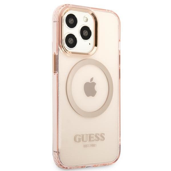 Guess GUHMP13XHTCMP iPhone 13 Pro Max 6,7&quot; różowy/pink hard case Gold Outline Translucent MagSafe