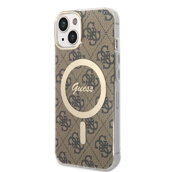 Zestaw Guess GUBPP14MH4EACSW Case+ Charger iPhone 14 Plus / 15 Plus 6.7&quot; brązowy/brown hard case 4G Print MagSafe