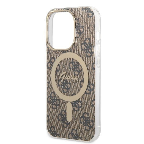 Zestaw Guess GUBPP14XH4EACSW Case+ Charger iPhone 14 Pro Max 6,7&quot; brązowy/brown hard case 4G Print MagSafe