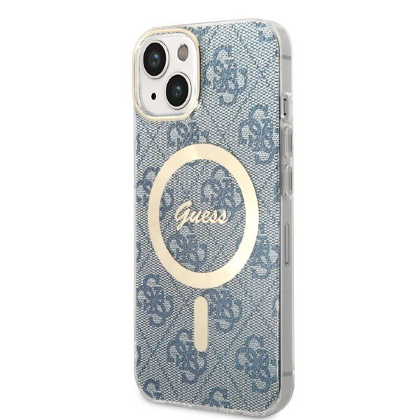 Zestaw Guess GUBPP14MH4EACSB Case+ Charger iPhone 14 Plus / 15 Plus 6.7&quot; niebieski/blue hard case 4G Print MagSafe