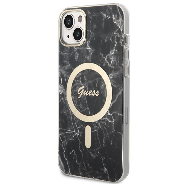 Zestaw Guess GUBPP14MHMEACSK Case+ Charger iPhone 14 Plus / 15 Plus 6.7&quot; czarny/black hard case Marble MagSafe