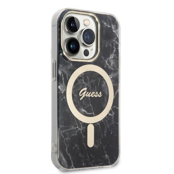 Zestaw Guess GUBPP14XHMEACSK Case+ Charger iPhone 14 Pro Max 6,7&quot; czarny/black hard case Marble MagSafe
