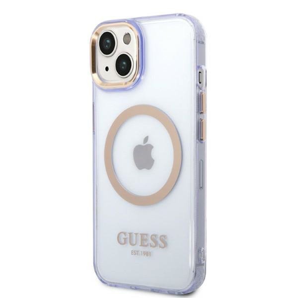 Guess GUHMP14SHTCMU iPhone 14 / 15 / 13 6.1&quot; purpurowy/purple hard case Gold Outline Translucent MagSafe
