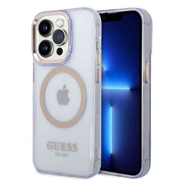 Guess GUHMP14XHTCMU iPhone 14 Pro Max 6,7&quot; purpurowy/purple hard case Gold Outline Translucent MagSafe