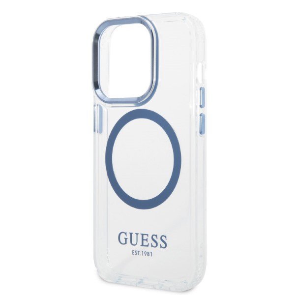 Guess GUHMP14XHTRMB iPhone 14 Pro Max 6,7&quot; niebieski/blue hard case Metal Outline Magsafe