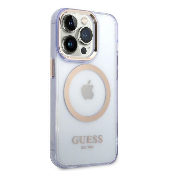 Guess GUHMP14LHTCMU iPhone 14 Pro 6.1&quot; purpurowy/purple hard case Gold Outline Translucent MagSafe