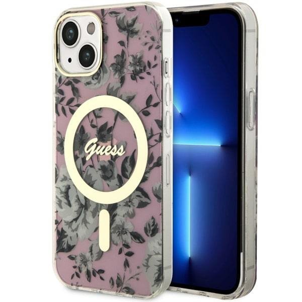 Guess GUHMP14MHCFWSP iPhone 14 Plus/ / 15 Plus 6.7&quot; różowy/pink hardcase Flower MagSafe