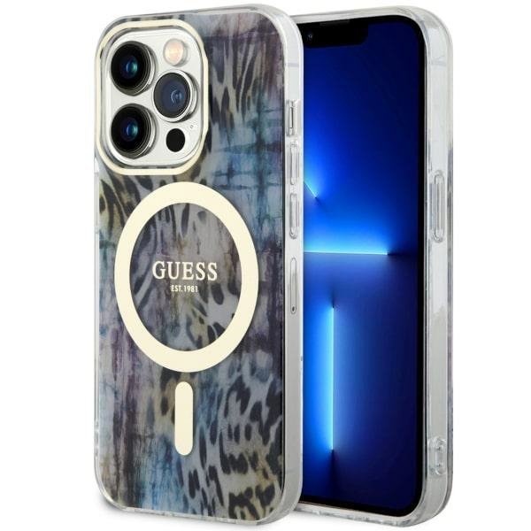 Guess GUHMP14LHLEOPWB iPhone 14 Pro 6.1&quot; niebieski/blue hardcase Leopard MagSafe