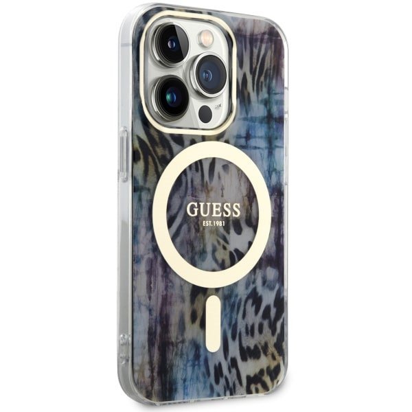 Guess GUHMP14XHLEOPWB iPhone 14 Pro Max 6.7&quot; niebieski/blue hardcase Leopard MagSafe