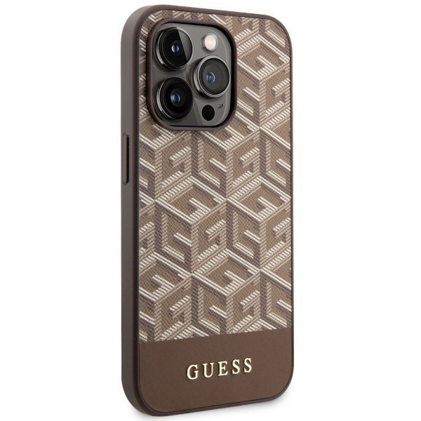 Guess GUHMP14LHGCFSEW iPhone 14 Pro 6.1&quot; brązowy/brown hard case GCube Stripes MagSafe
