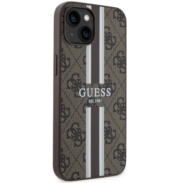 Guess GUHMP14SP4RPSW iPhone 14 / 15 / 13 6.1&quot; brązowy/brown hardcase 4G Printed Stripes MagSafe