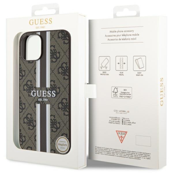 Guess GUHMP14SP4RPSW iPhone 14 / 15 / 13 6.1&quot; brązowy/brown hardcase 4G Printed Stripes MagSafe