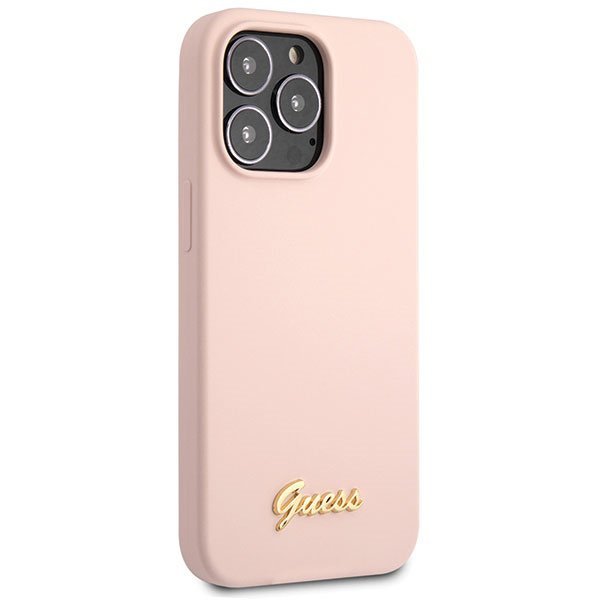 Guess GUHCP13XLSLMGLP iPhone 13 Pro Max 6.7&quot; jasnoróżowy/light pink hardcase Silicone Script Gold Logo