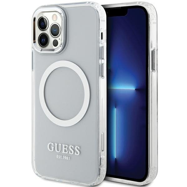 Guess GUHMP12MHTRMS iPhone 12/12 Pro 6.1&quot; srebrny/silver hard case Metal Outline Magsafe