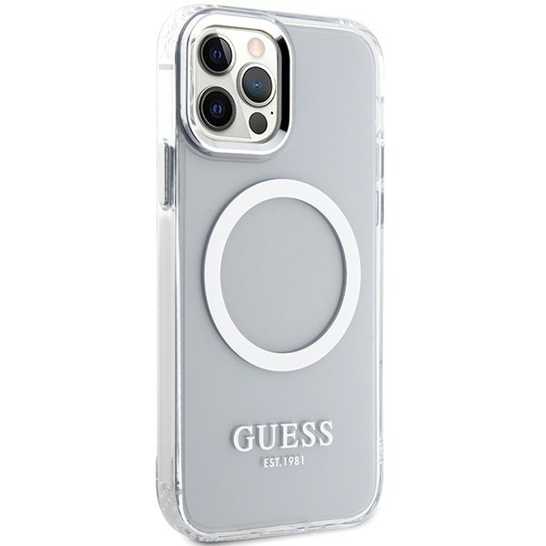 Guess GUHMP12MHTRMS iPhone 12/12 Pro 6.1&quot; srebrny/silver hard case Metal Outline Magsafe