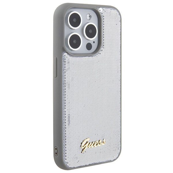 Guess GUHCP15LPSFDGSS iPhone 15 Pro 6.1&quot; srebrny/silver hardcase Sequin Script Metal