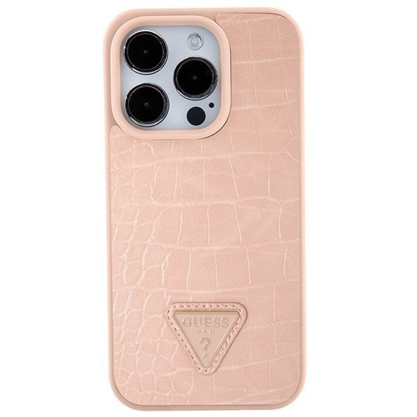 Guess GUHCP15LPCRTHCP iPhone 15 Pro 6.1&quot; różowy/pink hardcase Croco Triangle Metal Logo