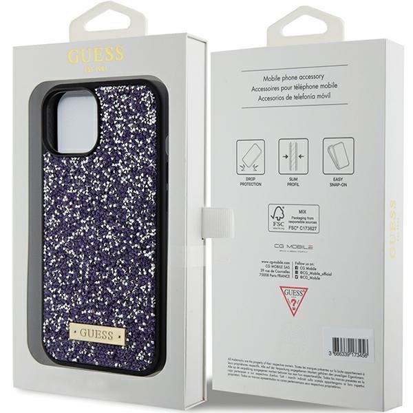 Guess GUHCP15SPFGSBSP iPhone 15 / 14 / 13 6.1&quot; fioletowy/purple hardcase Rhinestone Metal Logo