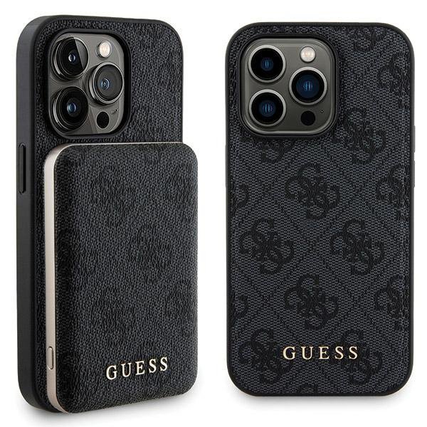 Zestaw Guess GUBPM5P15L4GEMGK iPhone15 Pro 6.1&quot; hardcase + Powerbank 5000mAh MagSafe czarny/black 4G Metal Logo