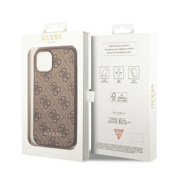 Guess GUHCP15MG4GFBR iPhone 15 Plus / 14 Plus 6.7&quot; brązowy/brown hard case 4G Metal Gold Logo