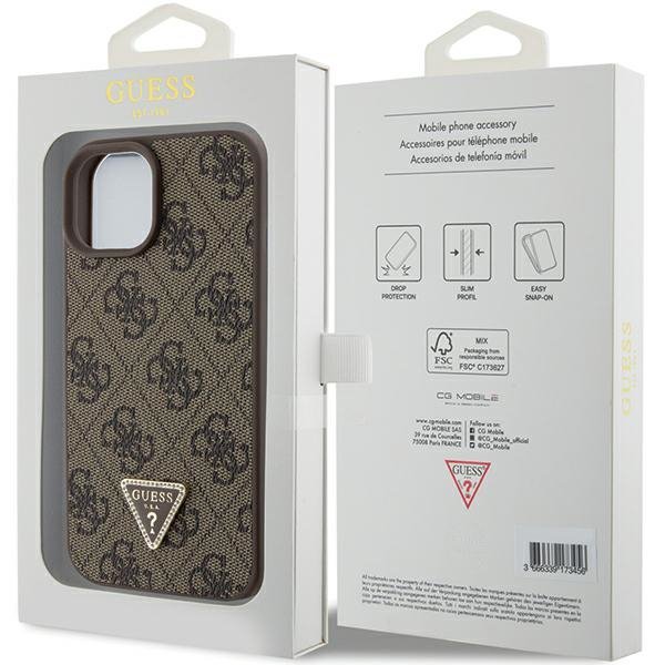 Guess GUHCP15SP4TDPW iPhone 15 / 14 / 13 6.1&quot; brązowy/brown hardcase Leather 4G Triangle Strass