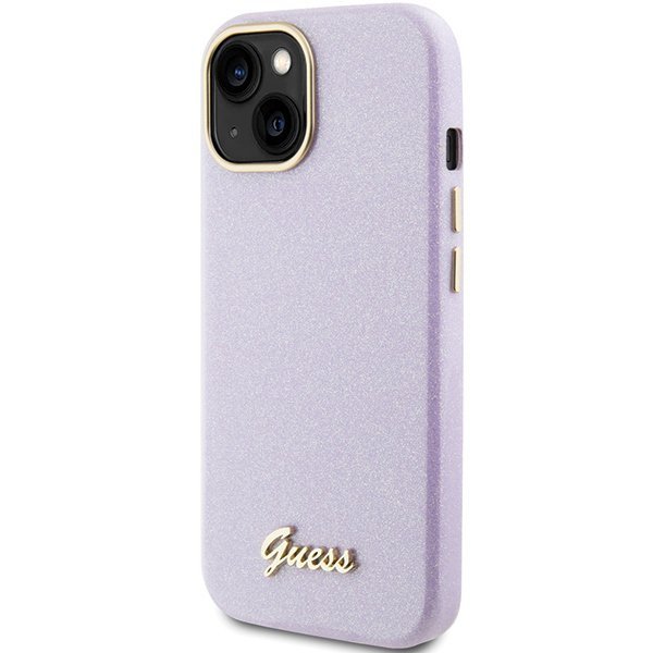 Guess GUHCP15SPGMCSL iPhone 15 / 14 / 13 6.1&quot; liliowy/lilac hardcase Glitter Glossy Script
