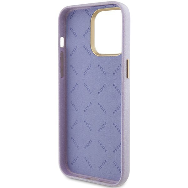 Guess GUHCP15LPGMCSL iPhone 15 Pro 6.1&quot; liliowy/lilac hardcase Glitter Glossy Script