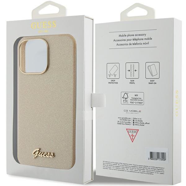 Guess GUHCP15XPGMCSD iPhone 15 Pro Max 6.7&quot; złoty/light gold hardcase Glitter Glossy Script