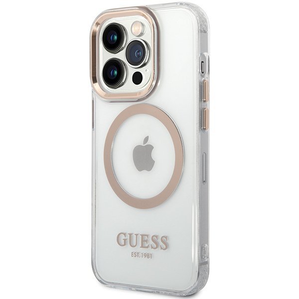 Guess GUHMP15SHTRMD iPhone 15 / 14 / 136.1&quot; złoty/gold hard case Metal Outline Magsafe