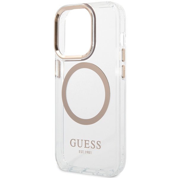 Guess GUHMP15SHTRMD iPhone 15 / 14 / 136.1&quot; złoty/gold hard case Metal Outline Magsafe