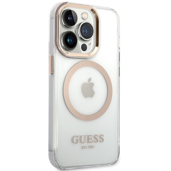 Guess GUHMP15LHTRMD iPhone 15 Pro 6.1&quot;złoty/gold hard case Metal Outline Magsafe