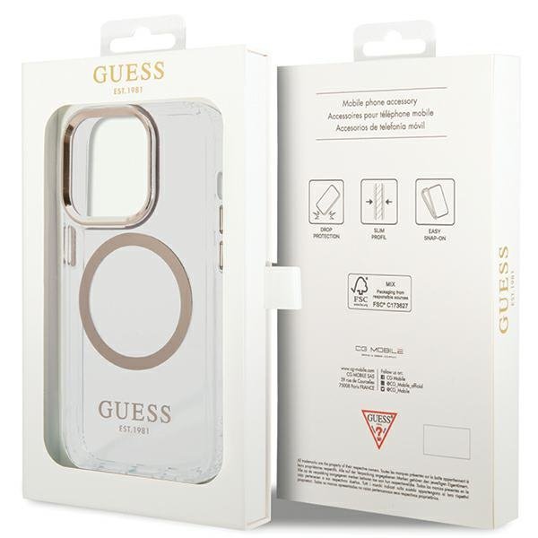 Guess GUHMP15LHTRMD iPhone 15 Pro 6.1&quot;złoty/gold hard case Metal Outline Magsafe