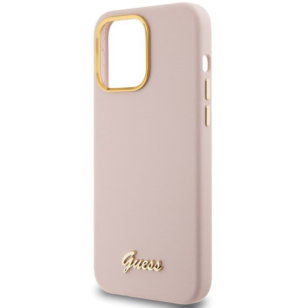 Guess GUHCP15XSMBSLP iPhone 15 Pro Max 6.7&quot; różowy/pink hardcase Silicone Script Metal Logo & Frame